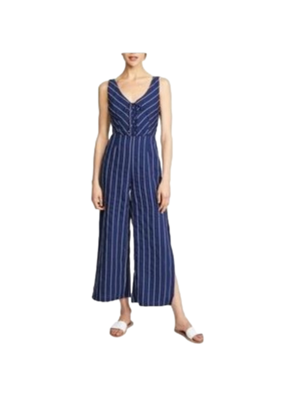 BB Dakota Blue White Striped Lace Up Jumpsuit Size 2